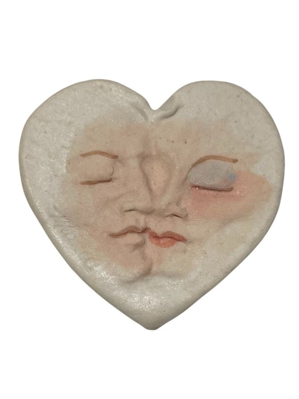 Vintage Hand Painted Heart Man Woman Faces Romantic Porcelain Bolo Tie 90s Artsy